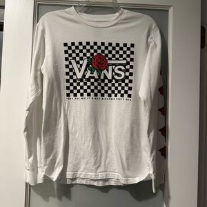 Vans Long Sleeve White Tee Checkerboard & Roses (L)
